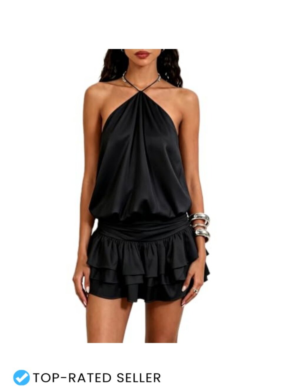 Halter Neck Ruffle Mini Dress Backless Sleeveless Polyester Club Night Out